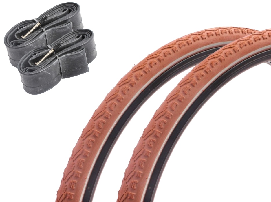 Fixie road bike tire set KENDA Khan 28 inch / 700 x 38C brown + FV inner tube