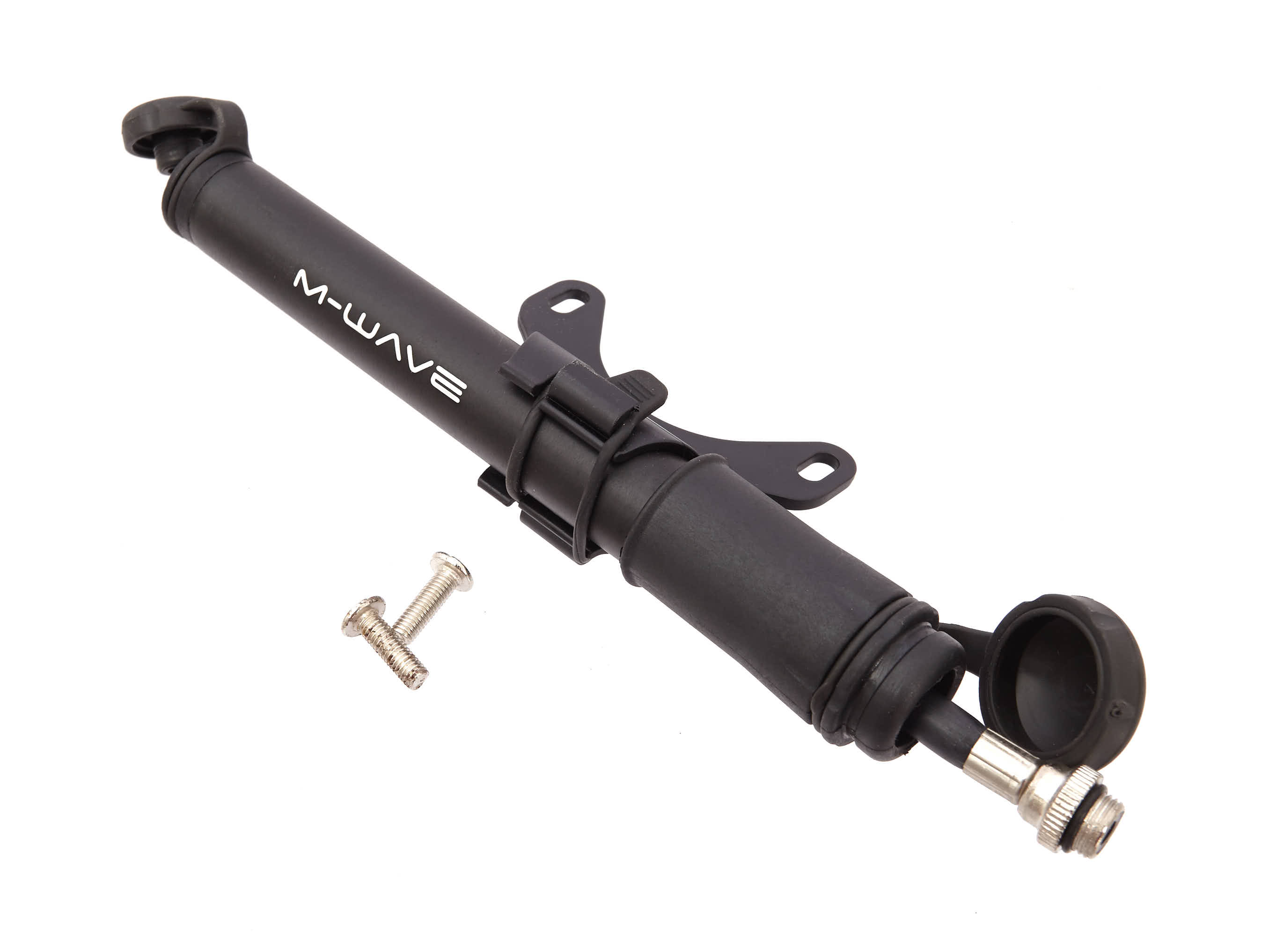 Schwarze Minipumpe mit Halterung und Schrauben