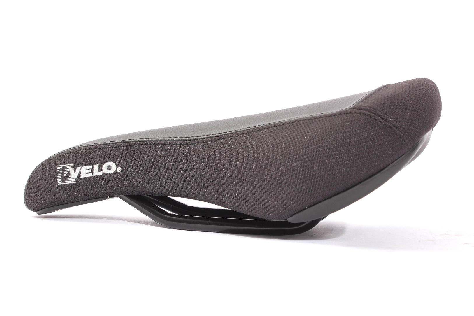 Schwarzer BMX Sattel von Links mit schwarzen Sattelstreben Schwarzer BMX Sattel von Links mit schwarzen Sattelstreben