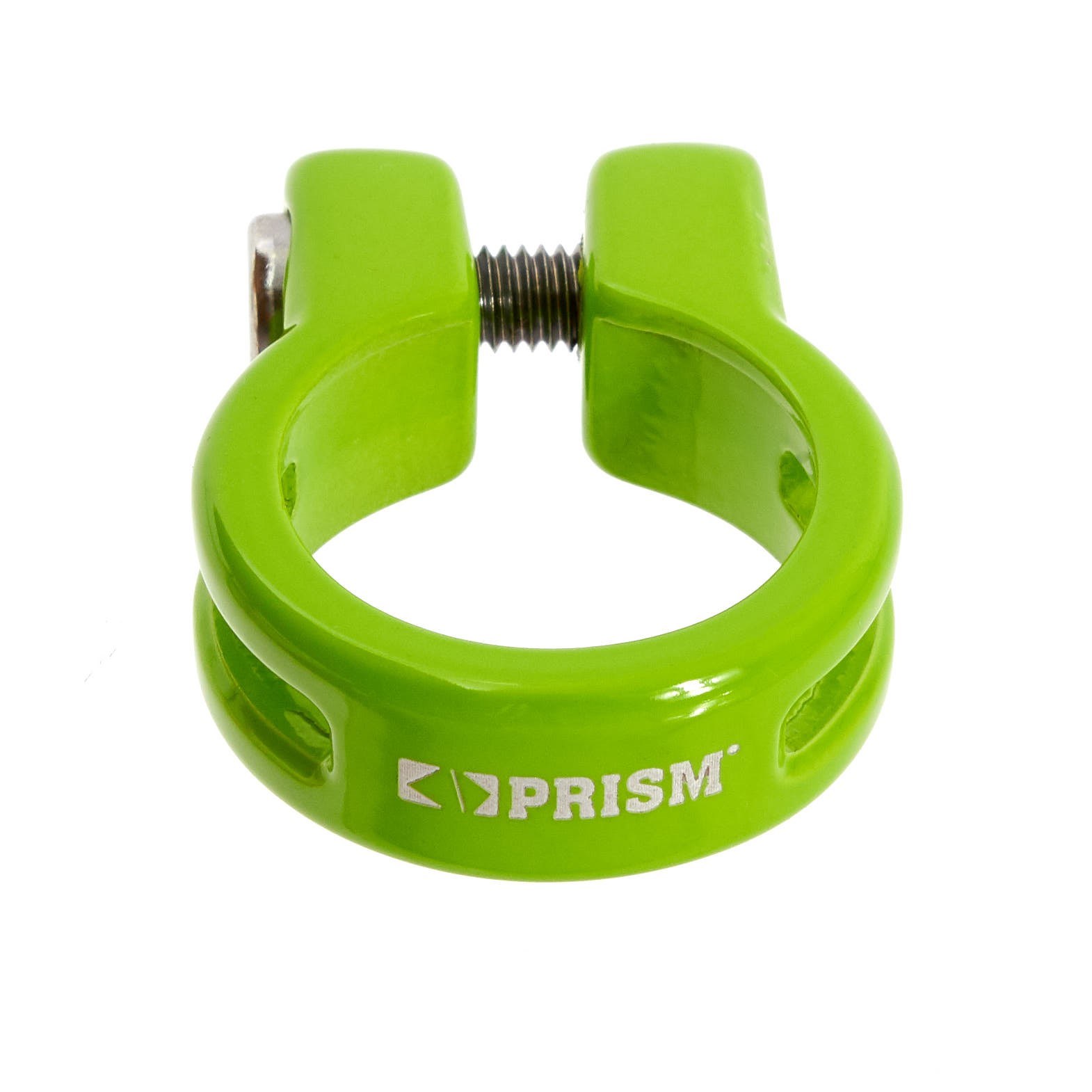 Grüne Sattelklemme mit weißem PRISM Laser Logo Grüne Sattelklemme mit weißem PRISM Laser Logo