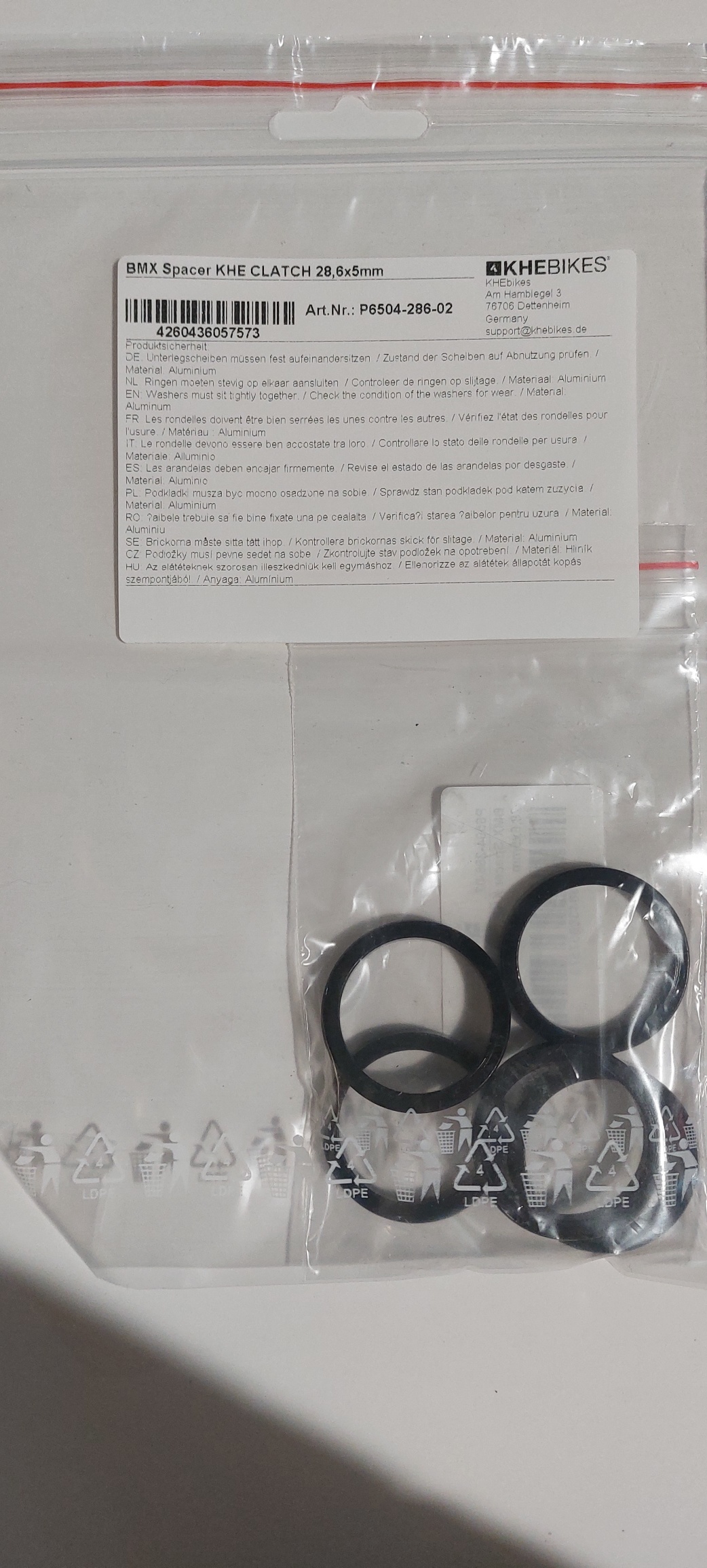 Distanziale BMX KHE CLATCH 28,6x5mm Distanziale BMX KHE CLATCH 28,6x5mm
