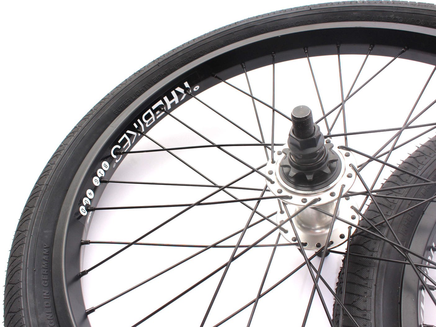 BMX wheelset including KHE MAC2 20 inch tires 14mm / 10mm S/B BMX wheelset including KHE MAC2 20 inch tires 14mm / 10mm S/B