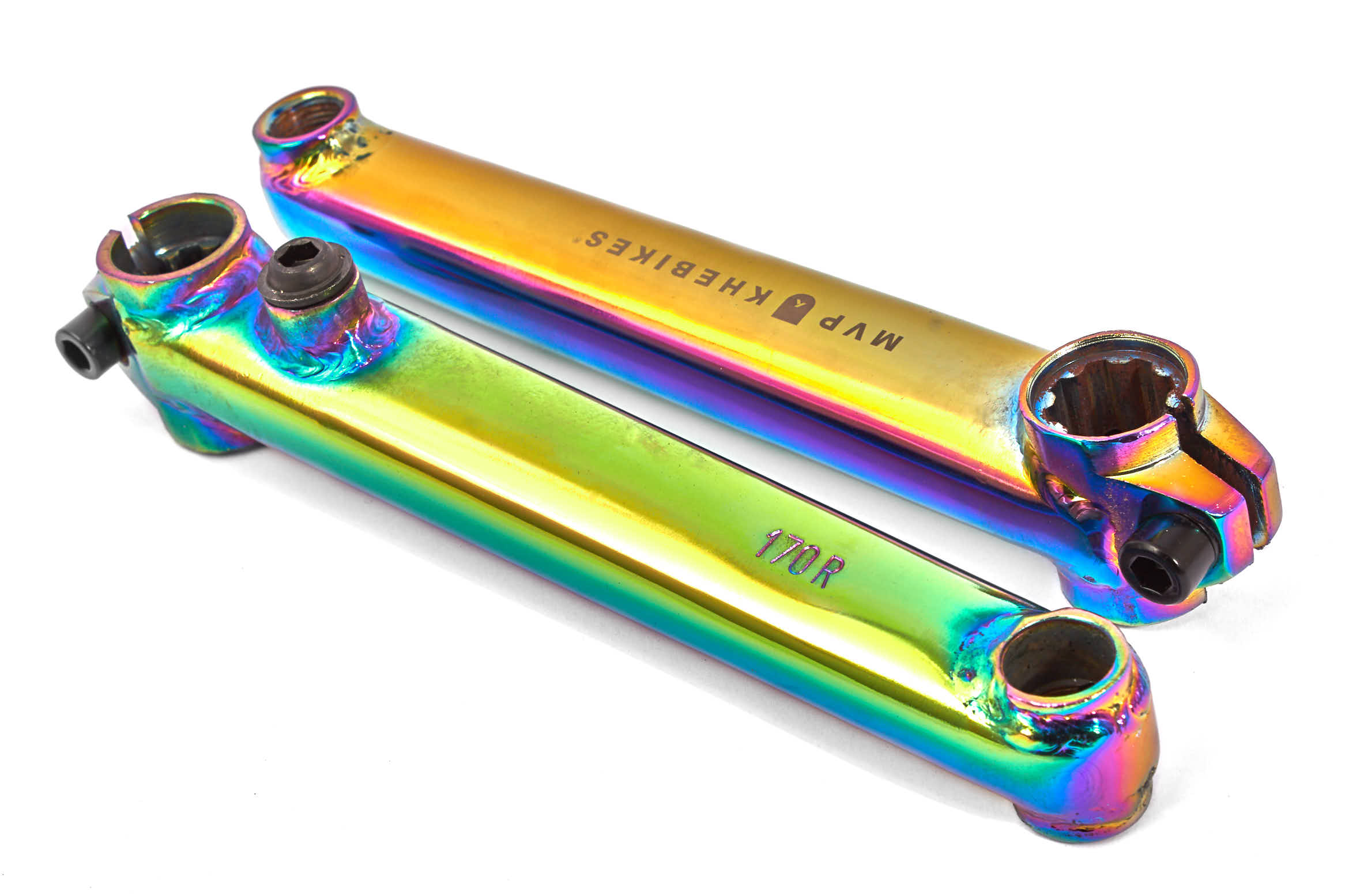 170mm Kurbelarme in Oil Slick mit schwarzer Kettenblattschraube 170mm Kurbelarme in Oil Slick mit schwarzer Kettenblattschraube