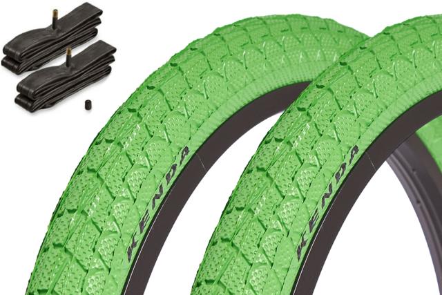 BMX tire set KENDA 20 inch x 1.95 inch green + AV inner tube